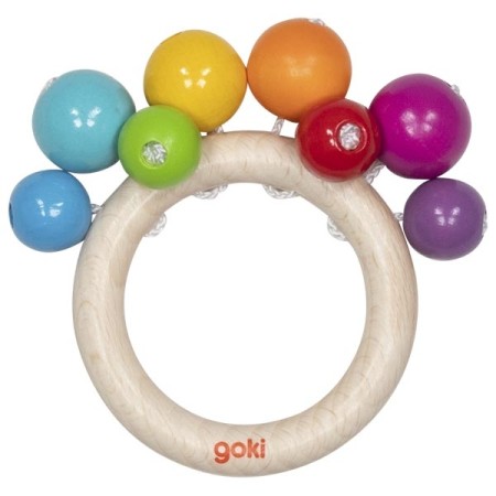 goki Greifling Regenbogenperlen - Ring mit bunten Holzperlen