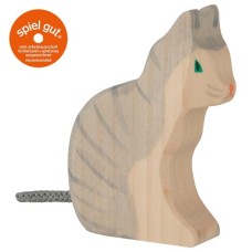HOLZTIGER Katze sitzend grau - Holzfigur zum Spiele oder Dekorieren