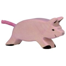 HOLZTIGER Ferkel laufend - Holzfigur zum Spiele oder Dekorieren