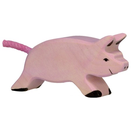 HOLZTIGER Ferkel laufend - Holzfigur zum Spiele oder Dekorieren