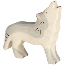 HOLZTIGER Wolf heulend - Holzfigur zum Spiele oder Dekorieren