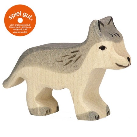 HOLZTIGER Wolf klein - Holzfigur zum Spiele oder Dekorieren