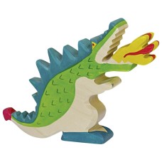 HOLZTIGER Drache grün - Holzfigur zum Spiele oder Dekorieren