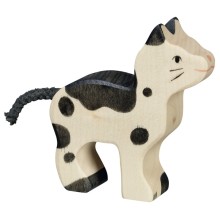 HOLZTIGER Katze klein schwarz & weiß - Holzfigur zum Spiele oder Dekorieren