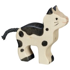 HOLZTIGER Katze klein schwarz & weiß - Holzfigur zum Spiele oder Dekorieren