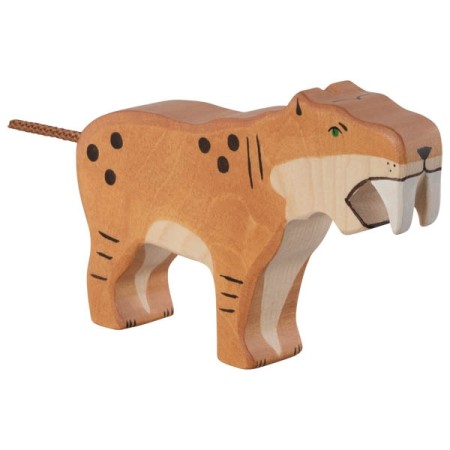 HOLZTIGER Säbelzahntiger - Holzfigur zum Spiele oder Dekorieren