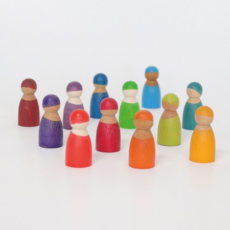 GRIMM'S Regenbogenfreunde - 12er Set Holzfiguren - pastell oder bunt